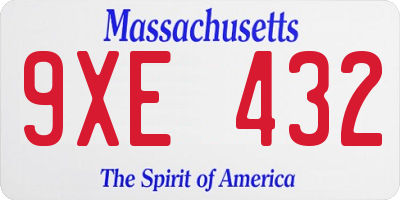 MA license plate 9XE432