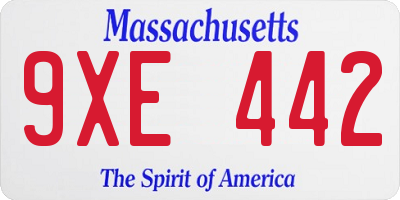 MA license plate 9XE442