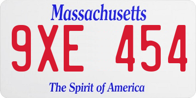 MA license plate 9XE454