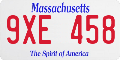 MA license plate 9XE458