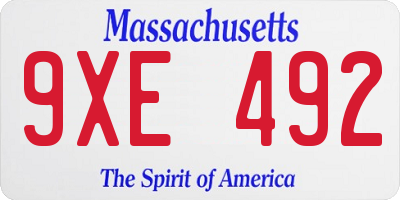 MA license plate 9XE492