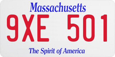 MA license plate 9XE501