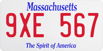 MA license plate 9XE567