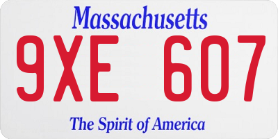 MA license plate 9XE607