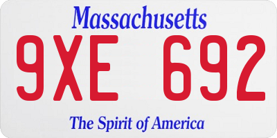 MA license plate 9XE692