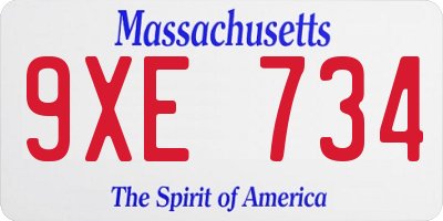 MA license plate 9XE734