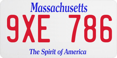 MA license plate 9XE786