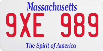 MA license plate 9XE989