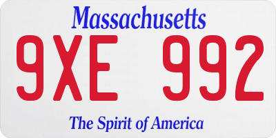 MA license plate 9XE992