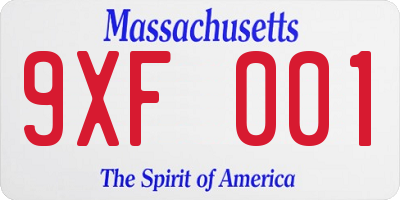 MA license plate 9XF001