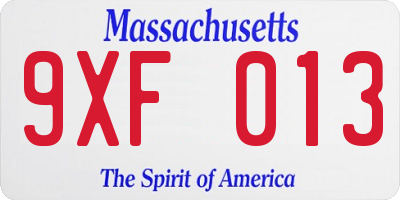 MA license plate 9XF013
