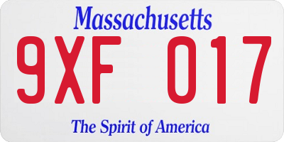 MA license plate 9XF017