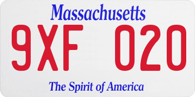 MA license plate 9XF020
