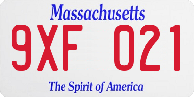 MA license plate 9XF021