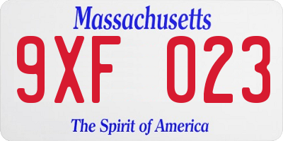MA license plate 9XF023