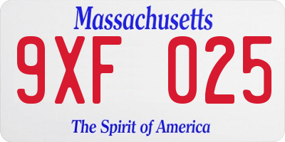 MA license plate 9XF025