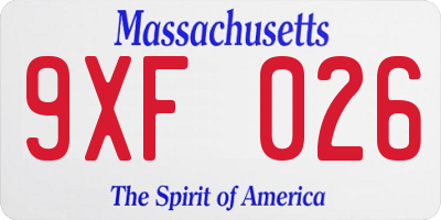 MA license plate 9XF026