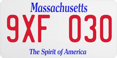 MA license plate 9XF030