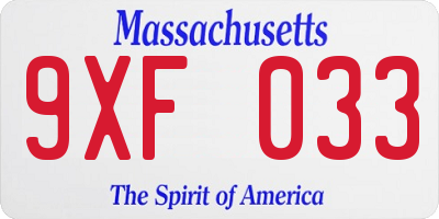 MA license plate 9XF033