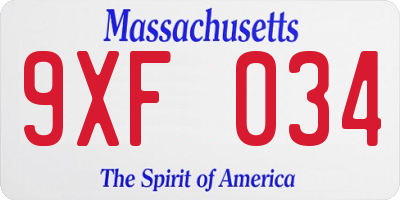 MA license plate 9XF034