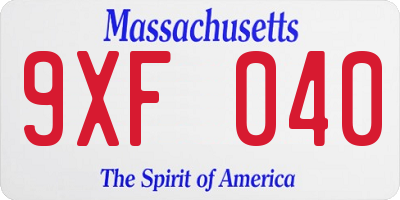 MA license plate 9XF040