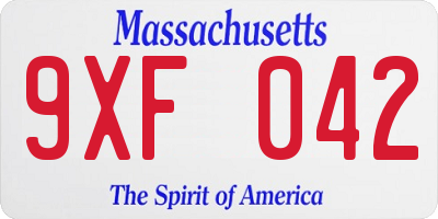 MA license plate 9XF042