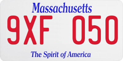 MA license plate 9XF050