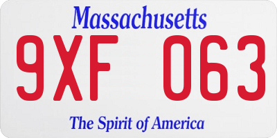MA license plate 9XF063