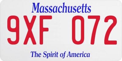 MA license plate 9XF072