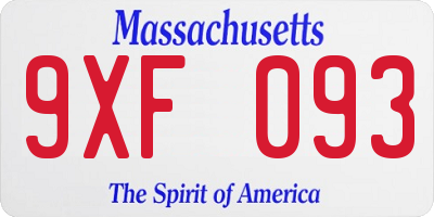 MA license plate 9XF093
