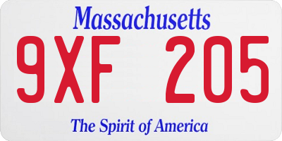 MA license plate 9XF205