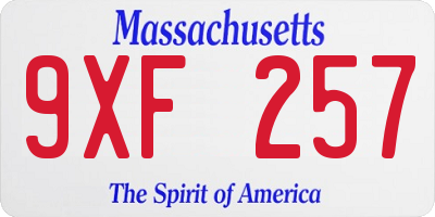 MA license plate 9XF257