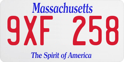 MA license plate 9XF258