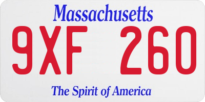 MA license plate 9XF260