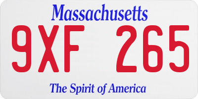 MA license plate 9XF265