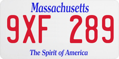 MA license plate 9XF289