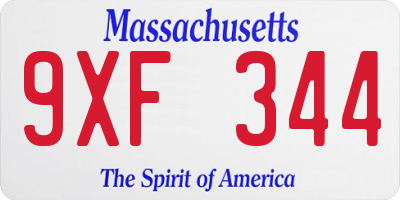 MA license plate 9XF344