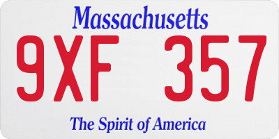 MA license plate 9XF357