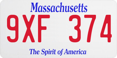 MA license plate 9XF374