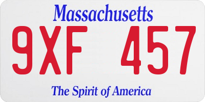 MA license plate 9XF457