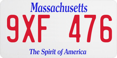 MA license plate 9XF476