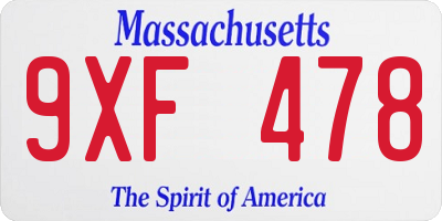 MA license plate 9XF478