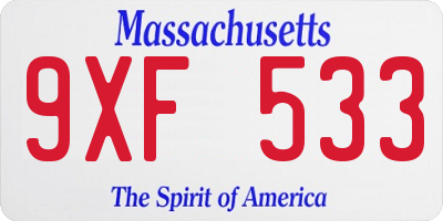 MA license plate 9XF533
