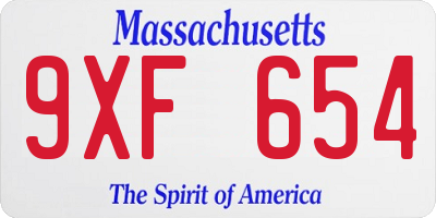 MA license plate 9XF654