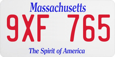MA license plate 9XF765