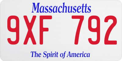 MA license plate 9XF792