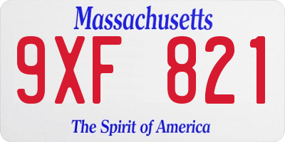 MA license plate 9XF821
