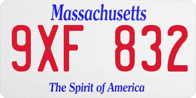 MA license plate 9XF832