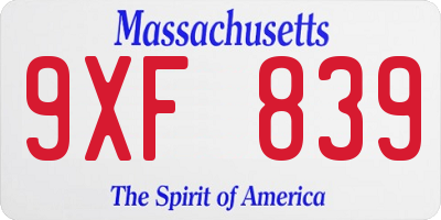 MA license plate 9XF839