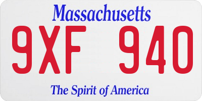 MA license plate 9XF940